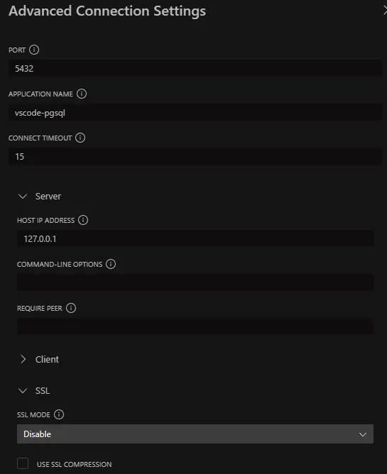 Configuring advanced connection settings in VS Code