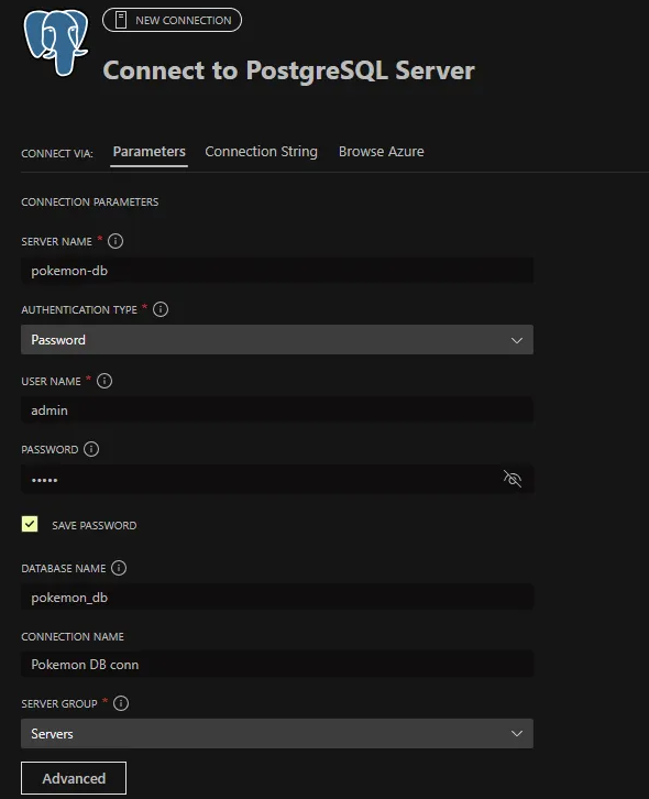 Entering PostgreSQL database credentials